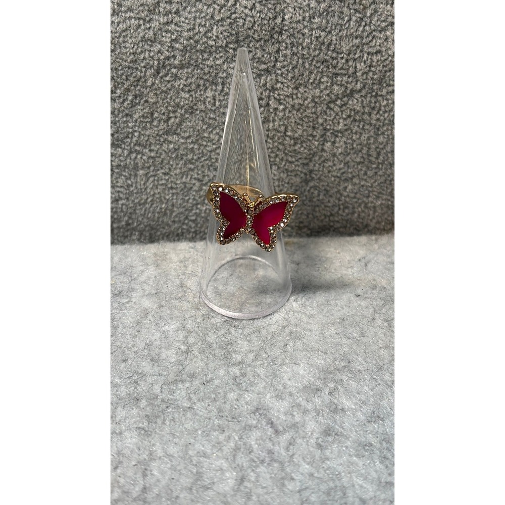 #59. Gold-tone Magenta Butterfly Ring